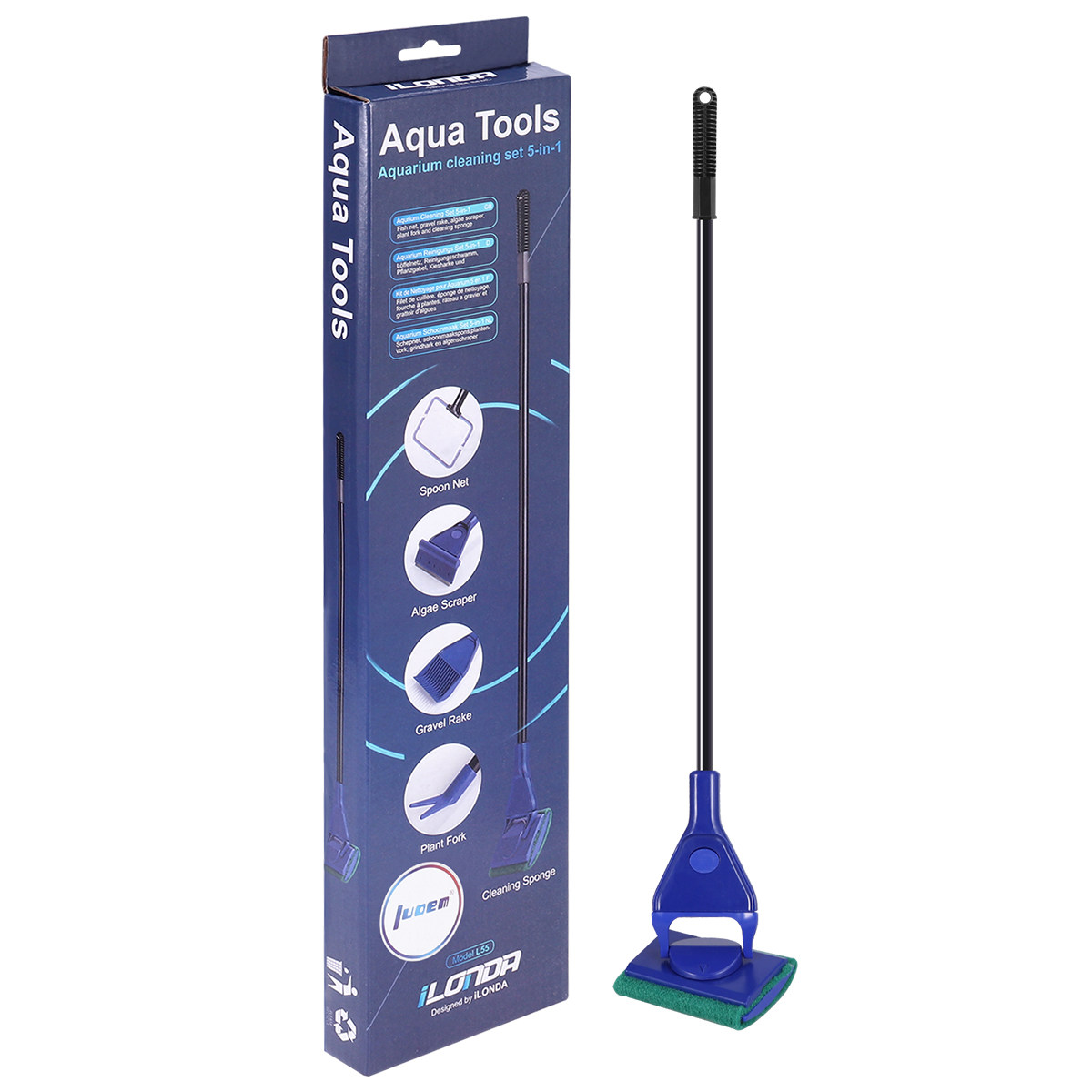 Planted Aquarium Tool Kit - 5-in-1 Aquarium-Reinigungsset, Aquarium-Werkzeugset, Blau-Schwarz, Inklusive Algenkratzer,