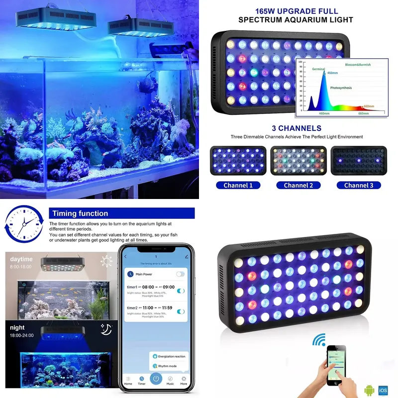 Planted Aquarium Models - WLAN-App-Steuerung Korallenriff 165W Dimmbare Dreikanalige Fünf-Modell-Aquariumbeleuchtung